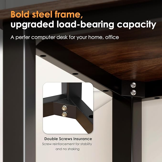 Need 63 Inch Large Computer Desk - Modern Simple Style Home Office Gaming Desk, Basic Writing Table for Study Student, Black Metal Frame, Walnut