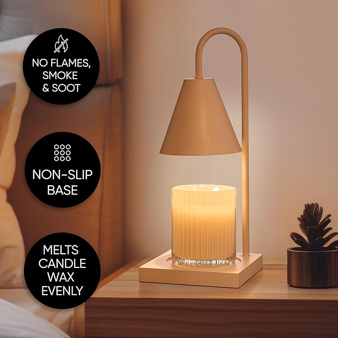 Sheffield Home Glass Candle Warmer Lamp – Elegant Candle Warmer for Long-Lasting Fragrance, Sleek Design, 13x5.5, White Iron Candle