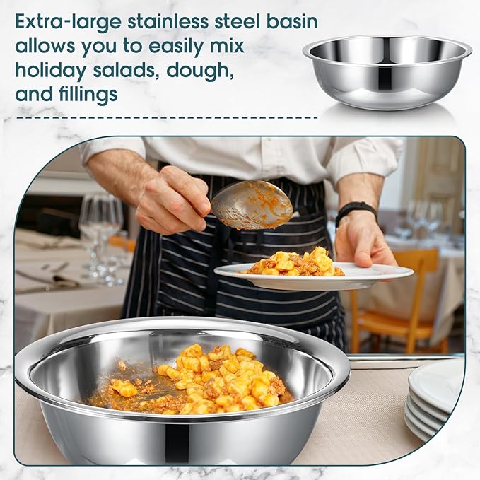 Nuogo 4 Pcs Stainless Steel Mixing Bowls Metal Mixing Bowls Extra Large Basin Salad Basin Deeper Edge Dishwasher Safe Mirror Finish for Home and Commercial, Silver (24 Inch 30 Qt)