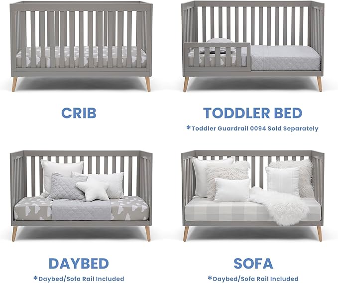 Delta Children Essex 4-in-1 Convertible Baby Crib, Grey with Natural Legs