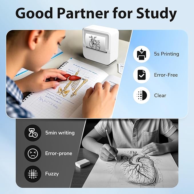 Aixiqee Mini Sticker Printer with 10 Rolls Sticker, Small Thermal Sticker Printer, No Ink Needed, Bluetooth Label Sticker Maker for iPhone, DIY, Photos, Study Notes, Journal, Gift (White)