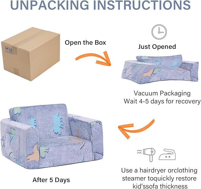 Welnow 2-in-1 Kids Sofa Chair, Convertible Toddler Chair Flip Out Children Sofa Chair Folding Kids Play Sofa with Side Pockets & Removable Cover Armrest Chair for Girl or Boy