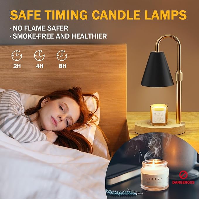 Candle Warmer Lamp with Timer -Touch Dimmable & Adjustable Candle Lamps Warmer for Jar Candles, House Warming Gifts New Home Women Men Room Decor Wax Melts Lamp with 2 Bulbs, Black