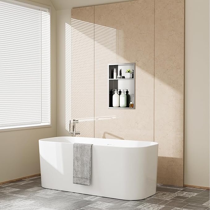 Brushed Nickel Stainless Steel Shower Niche 12" x 18" – Recessed 2-Tier Shower Shelf, 12"x12" Upper & 12"x6" Lower Storage, Waterproof & Rustproof, Modern Bathroom Wall Niche