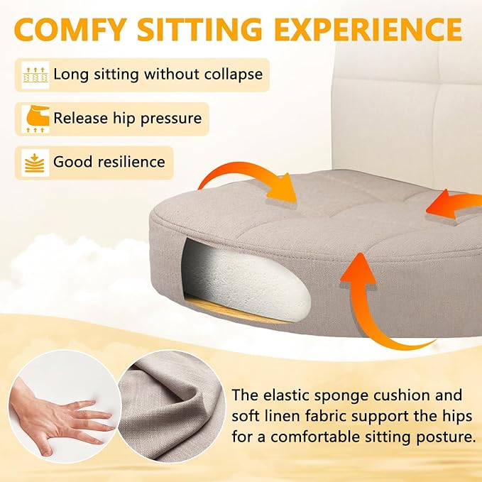 CLATINA Fabric Office Chair Ergonomic Cloth Linen Swivel Desk Chair with Back Support and Padded Flip up Armrests, Executive Rolling Computer Chairs for Work, Conference, Home, Study, Beige, 2 Pack