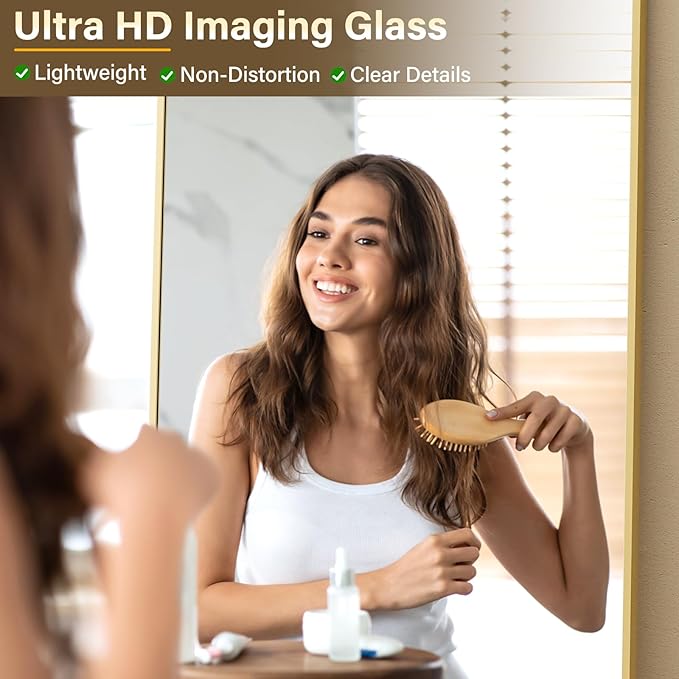HARRITPURE 68" x 24" Full Length Mirror - Rectangle Aluminun Alloy Frame Floor Mirrors for Entryway/Cloakroom/Bedroom Standing/Hanging,Gold