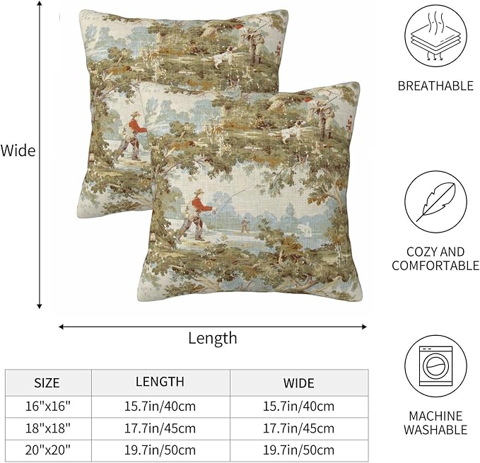 Farmhouse Rustic Vintage Throw Pillow Covers 18x18 Inch Set of 2 Country Home Decor Retro Pillow Case Fishing and Hunting Pattern Cushion Cover of Indoor Outdoor Sofa Bed Living Room