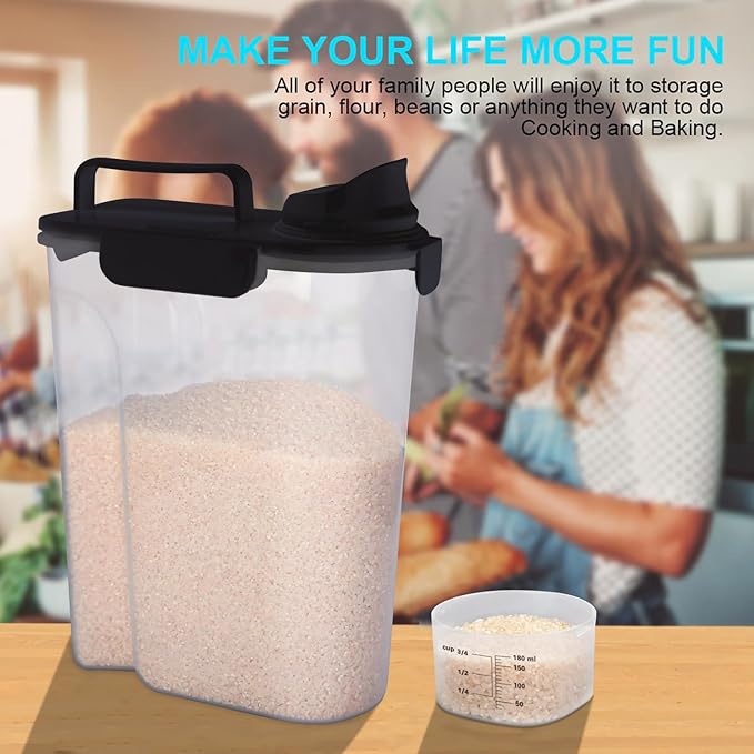 Rice Airtight Dry Food Storage Containers 10Lbs, BPA Free Plastic Storage Bin Dispenser with Pourable Spout, Portable Handle, Kitchen Pantry Organization for Cereal, Flour and Beans Dark Grey