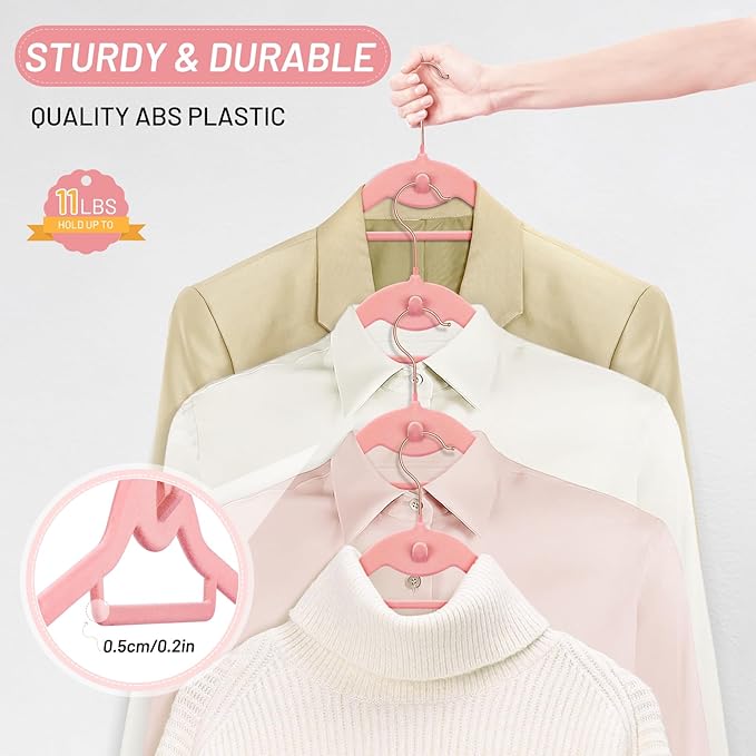 Velvet Hangers 30 Pack, STOPKLAS Pink Clothes Hangers Non Slip Felt Hangers with 360° Swivel Hook, Thin Hanger Space Saving, Heavy Duty Closet Hanger for Clothes, Coats, Suits, Dress, Pants