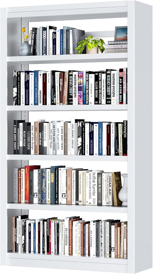 Bookcase,6-Tier Adjustable Steel Bookshelf,69" H Heavy Duty Metal Bookcase for Home/Office/Garage,Black Shelf (White, 69" Tall)