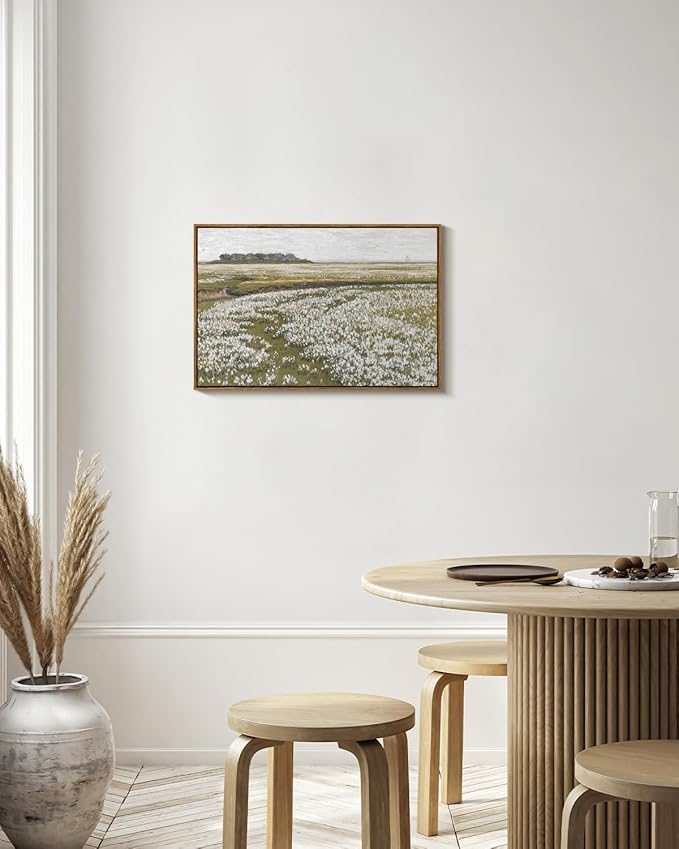 InSimSea Framed Canvas Wall Art Vintage Decor, Classical Grassland Paintings Large Wall Art, Meadow Full of Flowers Wall Hanging Decor for Living Room Farmhouse Bathroom, 20"x30"