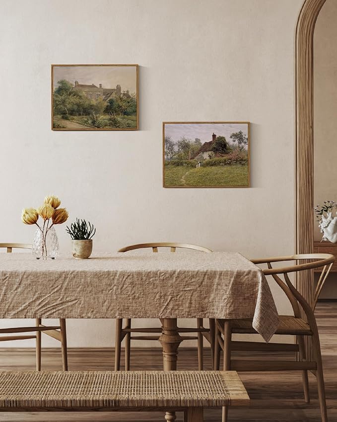 InSimSea Framed Canvas Wall Art Vintage Decor, Landscape Wall Art Prints, Old Cottages Countryside Paintings Wall Decor, Rustic Farmhouse Wall Picture for Bedroom Living Room Bathroom, 12"x16"