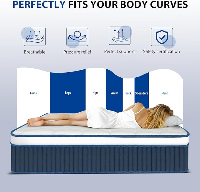 Full Mattress 12 Inch, Hybrid Full Size Mattress in a Box, Gel Full Size Memory Foam Mattress with Pocket Springs, Medium Firm Feel, Edge Support, Cool Sleep, Motion Isolation & Pressure Relief