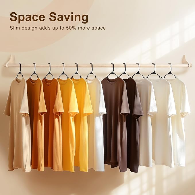 HOUSE DAY Plastic Hangers 50 Pack - Black Clothes Hangers with Non-Slip Shoulder Grooves, Durable and Sturdy Coat Hanger, Space Saving Slim Design Perfect for Closet Organizers and Storage