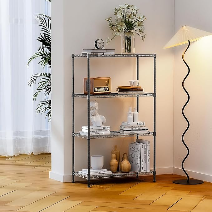 IZEUK 4-Tier Heavy Duty Steel Storage Shelves, Metal Shelf Wire Shelving Rack for Pantry, Kitchen, Garage, or Office Organization (29.5" W x 13.7" D x 47.2" H, 1000LBS, Black)