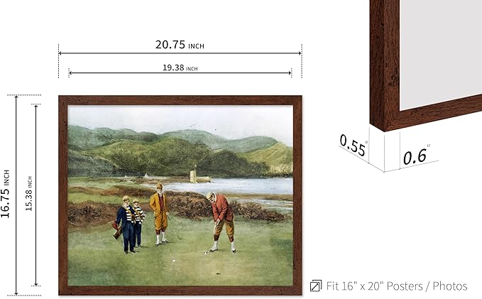 Poster Master The Putting Green Painting Poster - Golf Course Print - Golf Art - River Art - Sports Art - Landscape Art - Father's Day Art - Great Office or Living Room Decor, 16x20 Brown Framed