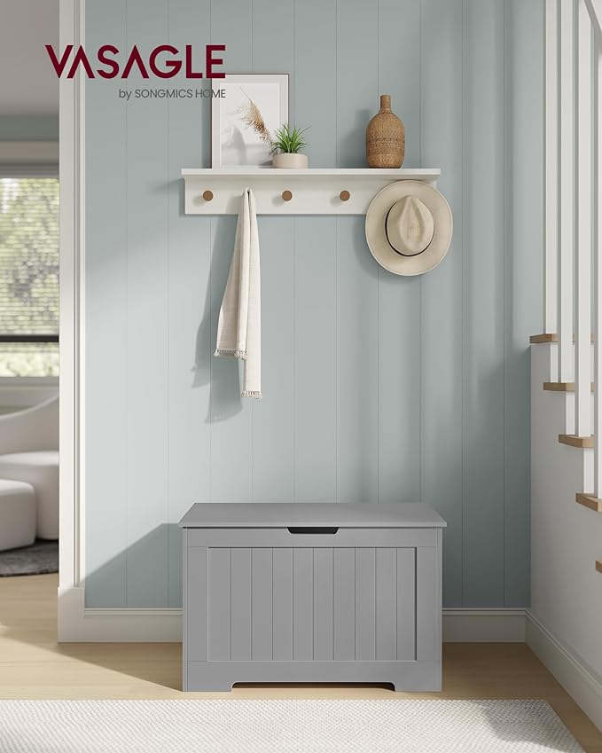 VASAGLE Storage Chest, 29.9 Inches Width Storage Bench, Entryway Bench with 2 Safety Hinges, Shoe Bench, Farmhouse Style, for Entryway, Bedroom, Living Room, Dove Gray ULHS011G01