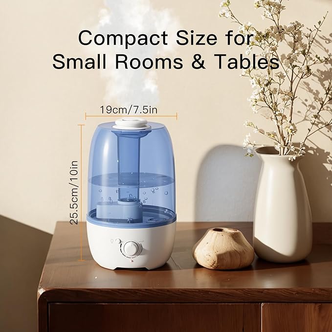 MEGAWISE Humidifier for Kid bedroom with 3.2L Large Capacity, No leakage Design Fine Mist Output Auto Shutoff, Essential Oil Safe Tank (White)