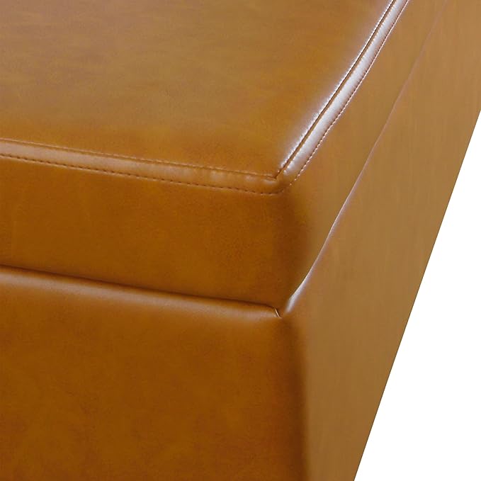 HomePop Upholstered Storage Bench with Metal Leg Home Décor|Bench with Storage for Living Room & Entryway - Faux Leather Brown