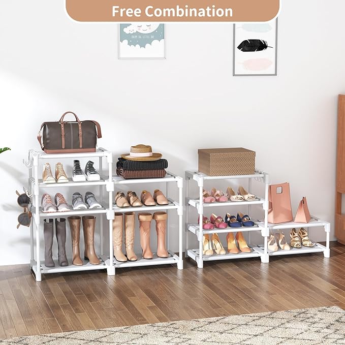 ROJASOP White Shoe Rack, Tall Metal Shoe Rack Organizer for Entryway Closet Garage, 8 Tier Large Shoe Shelf for 26-32 Pairs Boots & Shoes Storage, Space Saving Heavy Duty Shoe Stand