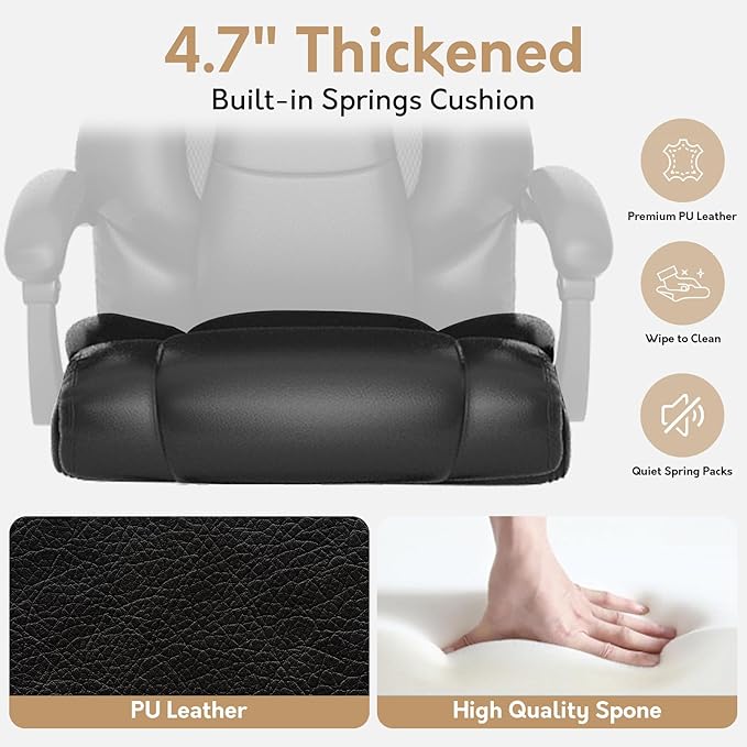 Reclining Office Chair,Recling 90-155°,Ergonomic Office Chair with Lumbar Suppot,Big and Tall Leather Desk Chair,High Back Executive Chair(Black)