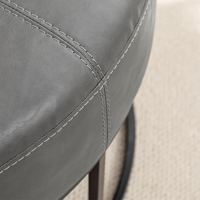 BALLIAA Modern Round Coffee Table, Farmhouse Ottoman for Living Room, Large Vintage Leather Coffee Tables with Leather Upholstered Padded Seat [Round, Vintage Gray, 30'']