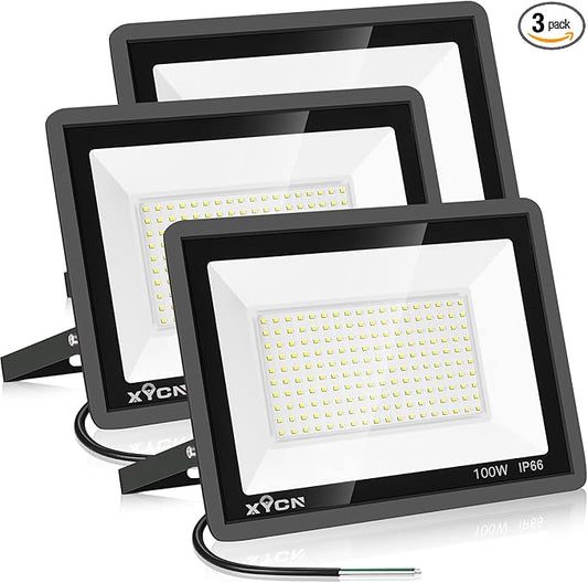 3 Pack 100W LED Flood Light, IP66 Waterproof Outside Flood Light, 11500LM Super Bright Outdoor Security Lights, 5000K Daylight White Floodlight for Yard Garden Playground Basketball Court Patio