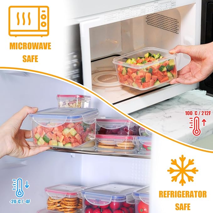 52 PCS Food Storage Containers with Lids Airtight, BPA Free Plastic Meal Prep Containers Reusable, Microwave/Freezer/Dishwasher Safe Leakproof Fruit Vegetables Containers for Kitchen