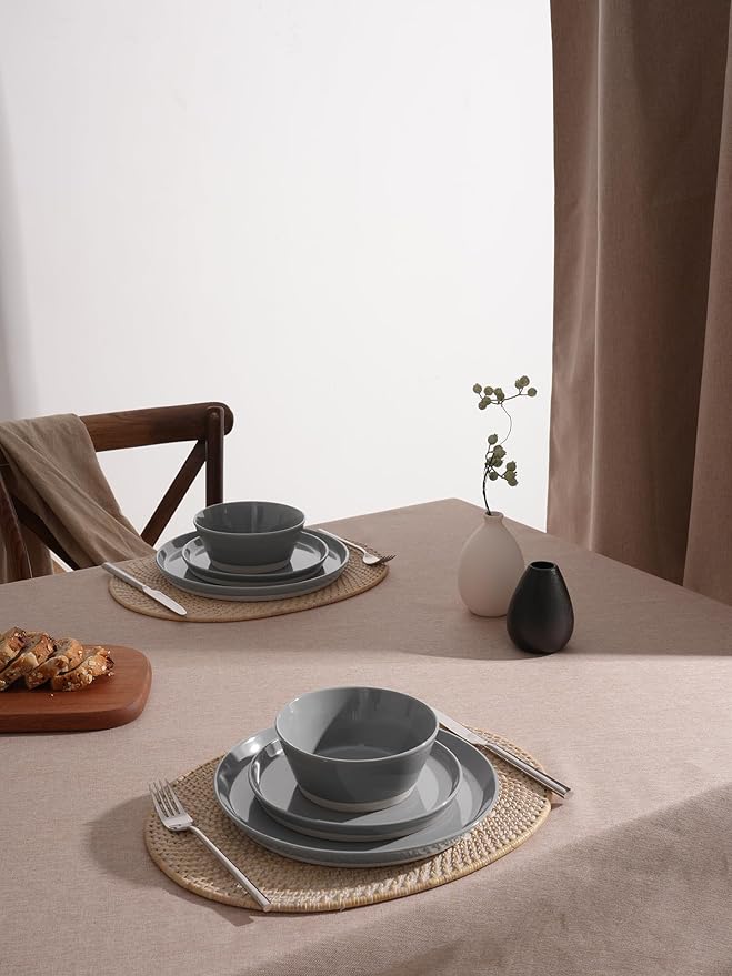 Famiware Saturn Speckled Dinnerware Sets for 4 (12 Pieces), Stoneware Plates and Bowls Dish Set - Chip and Scratch Resistant, Microwave and Dishwasher Safe, Dark Gray