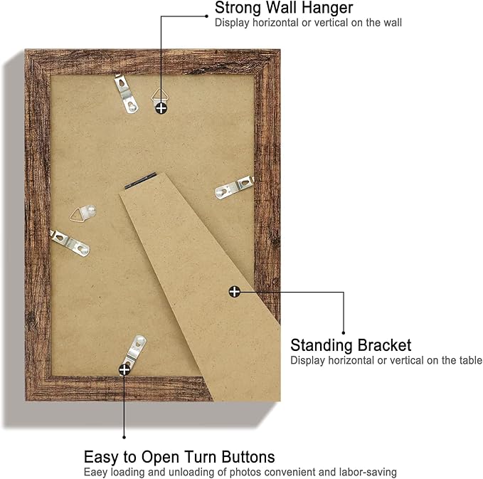 6x9 Picture Frame Set of 4, High Definition Real Glass Rustic Frame, 6 x 9 Photo Frames for Tabletop Display and Wall Mounting