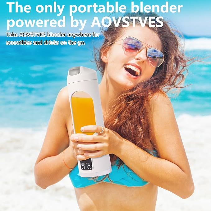 Portable Personal Blender, USB Rechargeable for Smoothie Shakes, with 12 Stainless Steel Blades & 16 Oz/450ML Cup and Extra Handle Lid, for Travel Sports Gym (White)