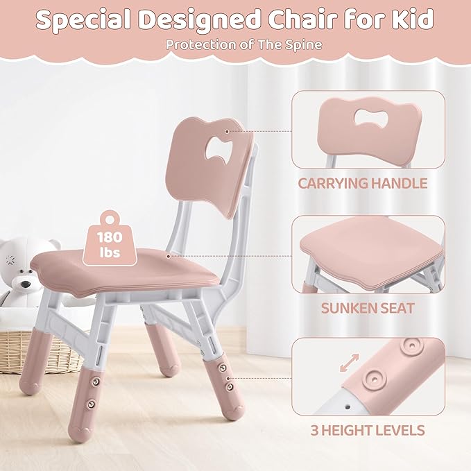 Kids Table and 4 Chairs Set, Height Adjustable (17.7"-26.1") Toddler Table and Chair Set, Multi-Activity Table with Graffiti Desktop, Children’s Table and Chairs for Classroom, Home & Daycare
