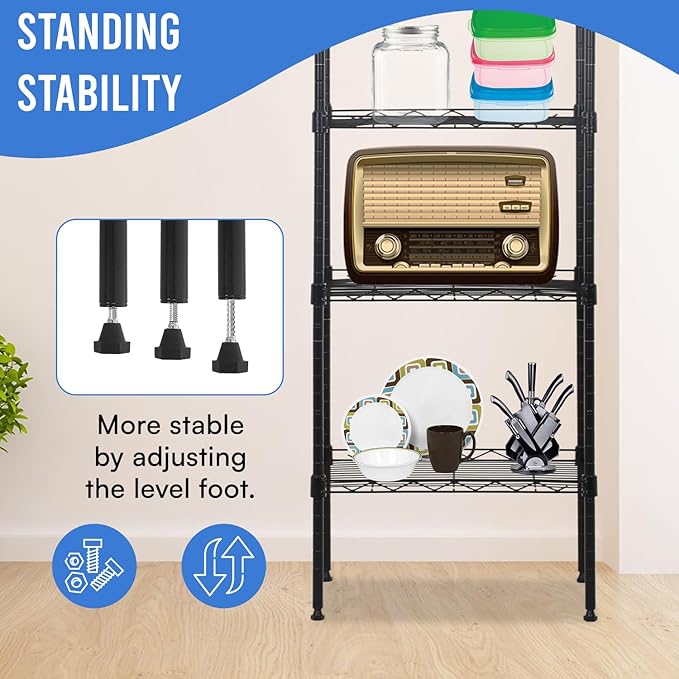 PayLessHere 6-Tier Adjustable Metal Storage Shelves - Max Load Capacity 600 lbs - Easy Assembly - 12" W x 17" D x 64" H NSF Certified - Versatile for Various Uses,Black