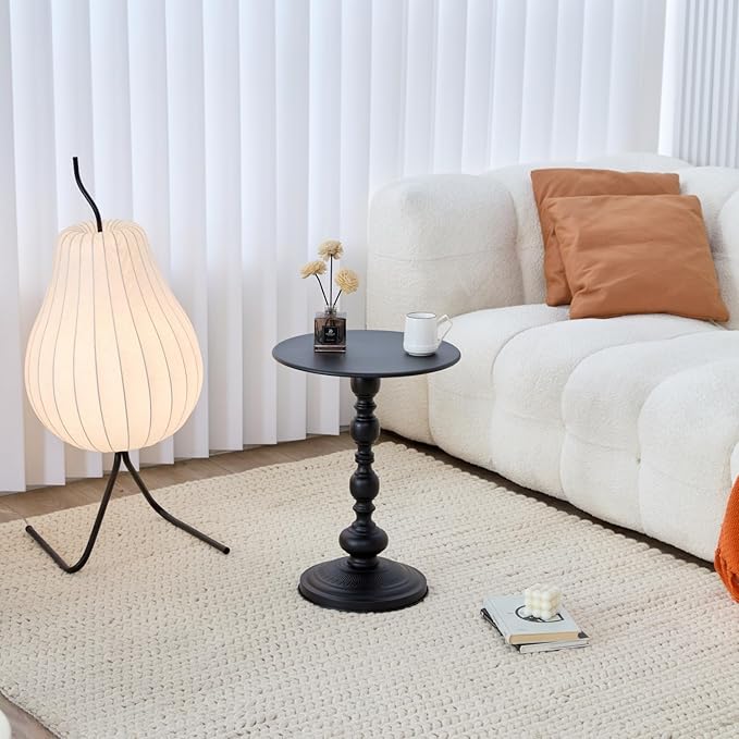 Elegant Vintage Round Side Table with Roman Columns - Sturdy Metal Design, Perfect as a Coffee, End, Tea, or Leisure Table for Living Room and Bedroom Decor, (Black 1 Pack)