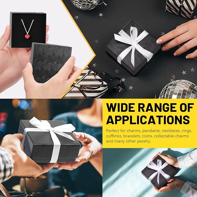 Glarks 12pcs 3.5 x 3.5 x 1.1in Jewelry Gifts Boxes Kit, Black Fan Shaped Jewelry Boxes for Ring Earring Jewelry, Christmas, Birthday, Anniversaries, Valentine’s Day, Mother’s Day and Other Festivals