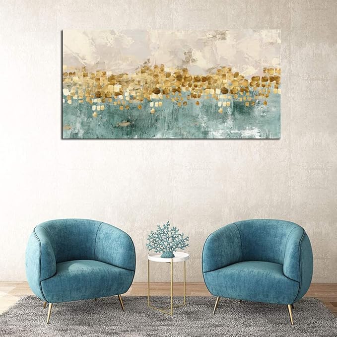 DZL Art A74675 Gold Abstract Canvas - Modern Contemporary Wall Art Decor Living Room