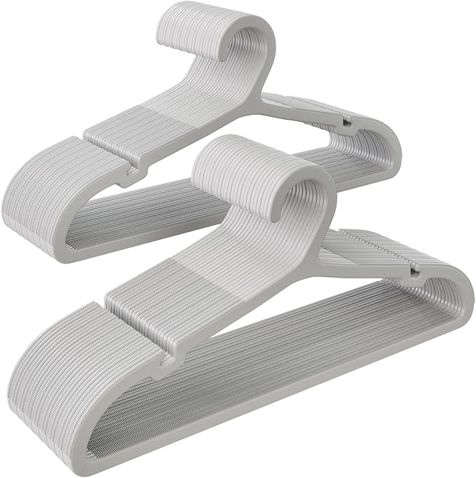 50 Pack Clothes Hangers, Non Slip Plastic Coat Hangers, Space Saving Hangers, Heavy Duty, Hanging Dry Wet Clothes, 16.4" x 8.3", Gray, APY0550G