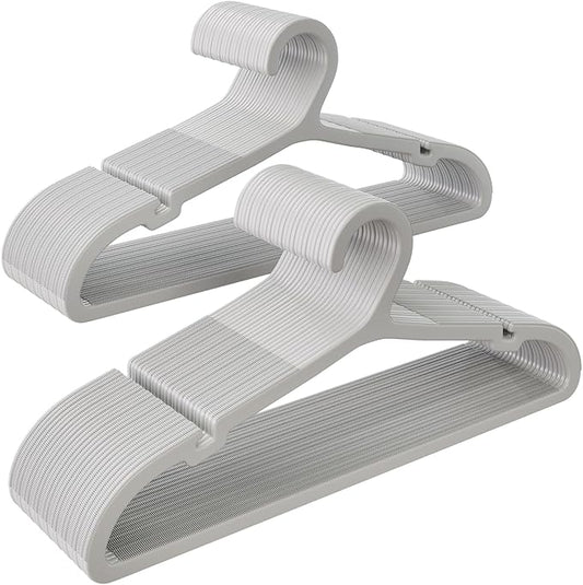 50 Pack Clothes Hangers, Non Slip Plastic Coat Hangers, Space Saving Hangers, Heavy Duty, Hanging Dry Wet Clothes, 16.4" x 8.3", Gray, APY0550G