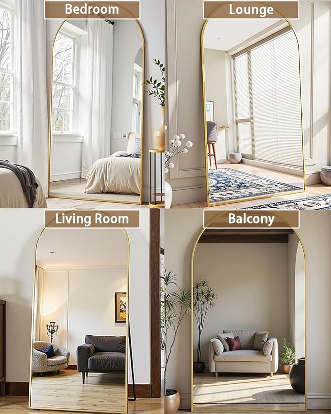 OGCAU Floor Full Length Mirror, 81"x41" Arched-Top Hanging or Leaning, Standing Mirror, Full Body Wall Mounted with Aluminum Frame for Living Room (Gold)