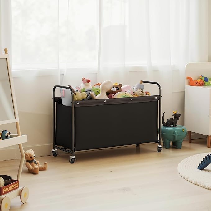 StorageWorks Toy Chest Storage with Wheels, Extra Large Kids Toy Box, Toy Storage Organizer, Metal Toybox for Bedroom, Living Room Area, Kids Room, 135L, Black