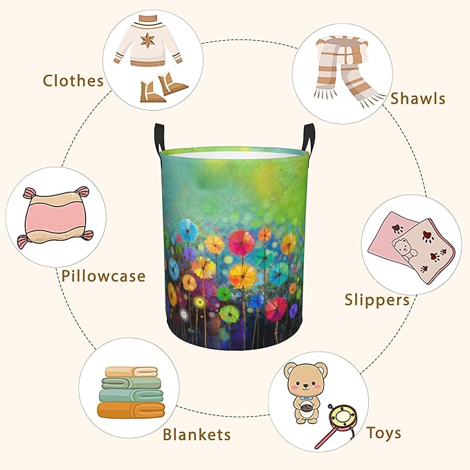 Abstract Floral Flower Painting Laundry Basket,Waterproof Laundry Hamper,Collapsible Organizer Basket for Storage Bin Toy Bins, Dirty Clothes Laundry Basket for Living Room/Bathroom/Bedroom