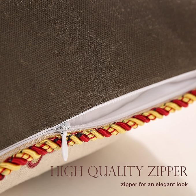 patdrea Designer Throw Pillow Covers 18X18 Inches,Vintage Red Linen Pillowcases with Leaves and Flower Pattern Pillows Cover for Couch,Decorative Square Cushion for Living Room Outdoor,Set of 2