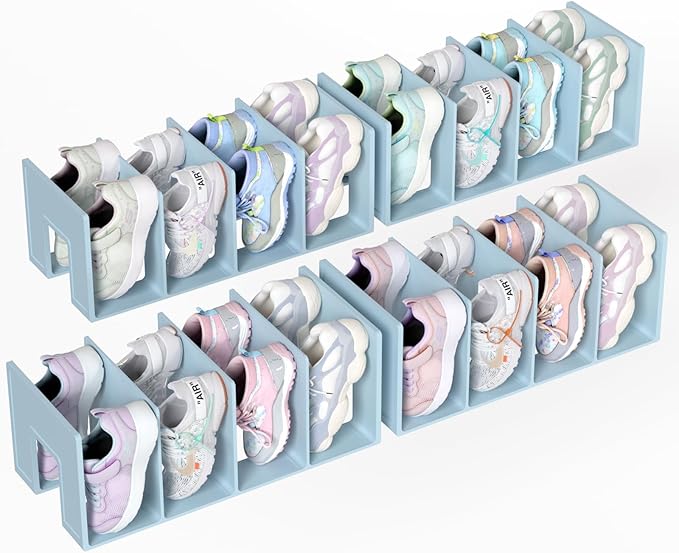 Kids Shoe Rack - 4 Pack Shoe Organizer for Toddlers & Children, Space-Saving Nursery Shoe Storage Shelf, Small Baby Shoes Display Rack for Closet/Entryway, for Desk File Book Organizer(Blue)