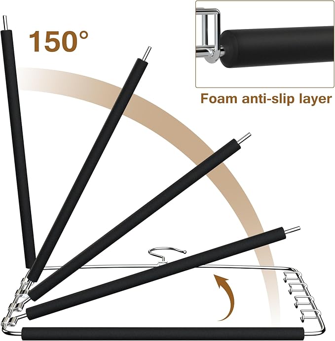 Pants Hangers, 3 Pack Anti-Slip Space Saving Hangers, 5 Layer Swing Arm Pants Hanger Stainless Steel with Non-Slip Padding, Closet Organizers & Storage for Pants Trousers Jeans Scarf