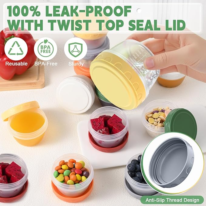 6pcs 4 oz Small Plastic Containers with Lids, Reusable 1/2 Cup Small Food Storage Containers, Leakproof, Microwave Dishwasher Freezer Safe