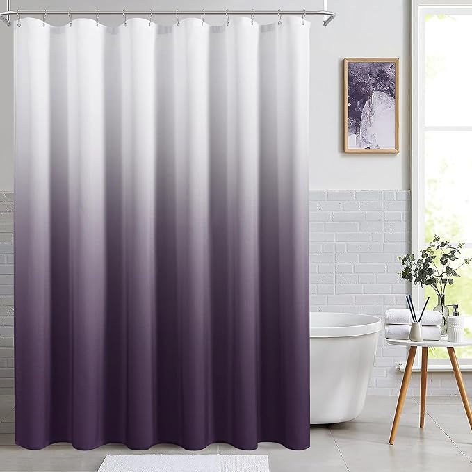 Naturoom Plum Shower Curtains for Bathroom,Ombre Cloth Fabric Shower Curtain Set with 12 Hooks Denim Blue Bathroom Decor 72 x 72