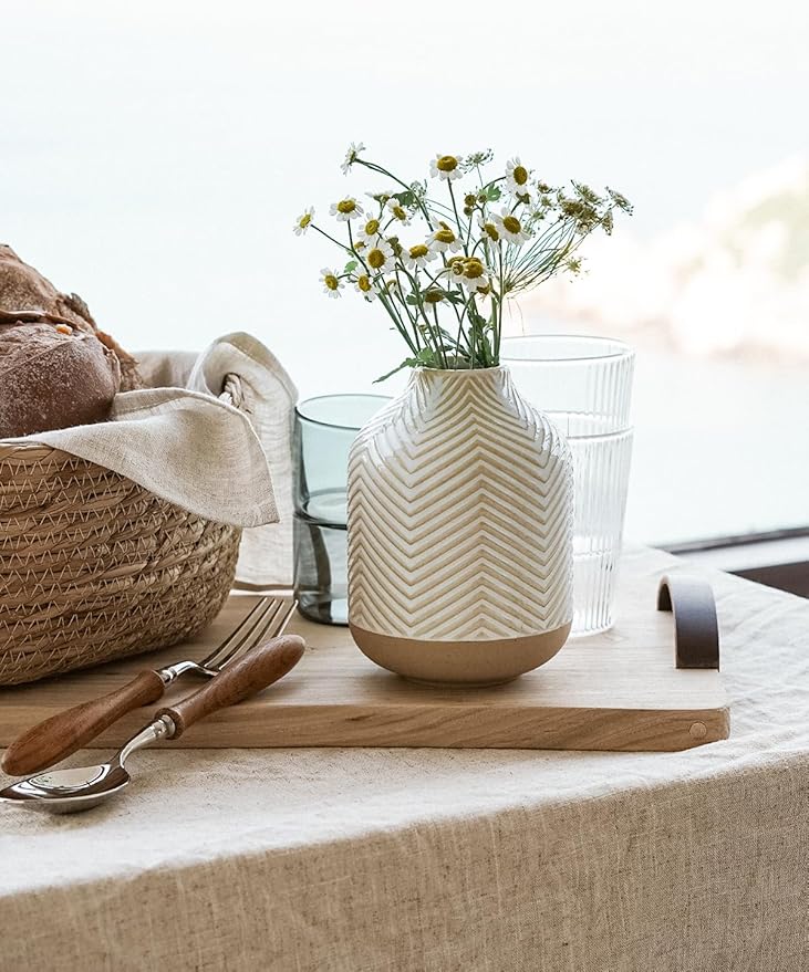 Small Boho Vase for Decor, Rustic Farmhouse Vase for Pampas Grass,Ceramic Flower Vases for Centerpieces, 5.3 Inch,Set of 4,Arctic White