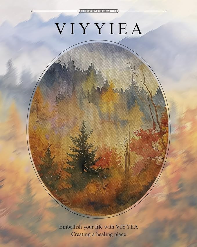 VIYYIEA Gold Framed Wall Art Canvas Print Home Decor Vintage Fall Scenery Bathroom Wall Decor Aesthetic Rustic Fall Wall Art for Kitchen Office Bedroom Autumn Forest Landscape Room Decor 13x16in