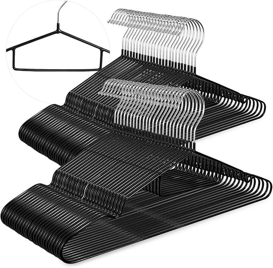 Clothes Hangers 50Pack,Black Metal Hangers with Tie Bar,Non-Slip Heavy Duty Hanger with Shoulder Notches for Dress and Camisole,Space-Saving Shirt Hanger（Black）