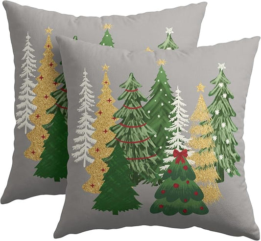 Kawani Christmas Gray Decorative Pillow Covers 20x20 Inch Set of 2 - Tree Outdoor Throw Pillow Covers for Winter Xmas Holiday - Cushion Covers for Home Couch Decor